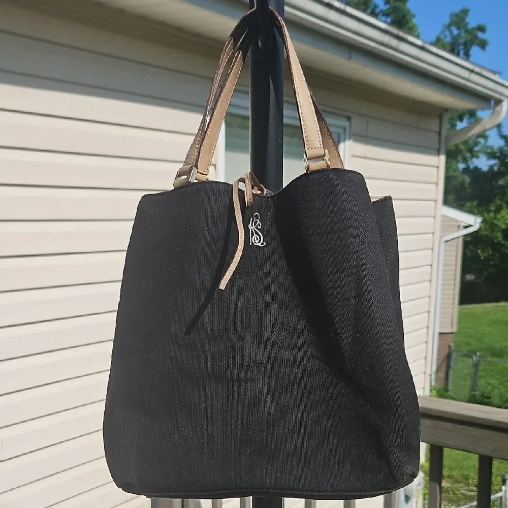 Kate Spade Floral Lined Black Canvas Tote Bag